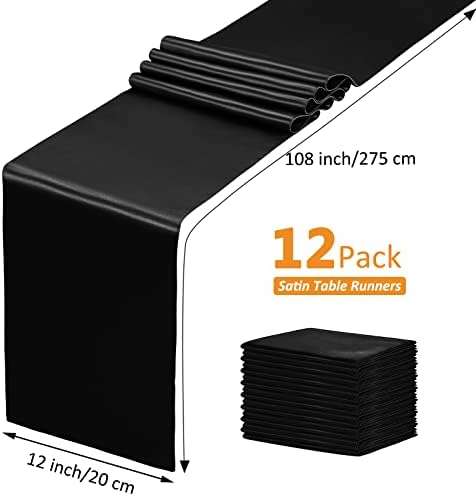 SiinvdaBZX 12 Pcs Black Satin Table Runner 12 x 108 inches Long - Image 2