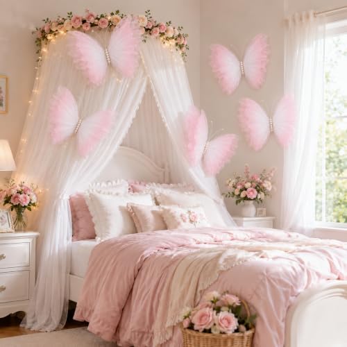 8 Pcs Large Butterfly Decorations, 3D Gradient Pink Silk Butterflies Wall Decor, 20 Inch Big and 12 Inch Small Hanging Butterflies for Birthday Party, Baby Shower, Wedding, Nursery and Centerpieces - Image 5