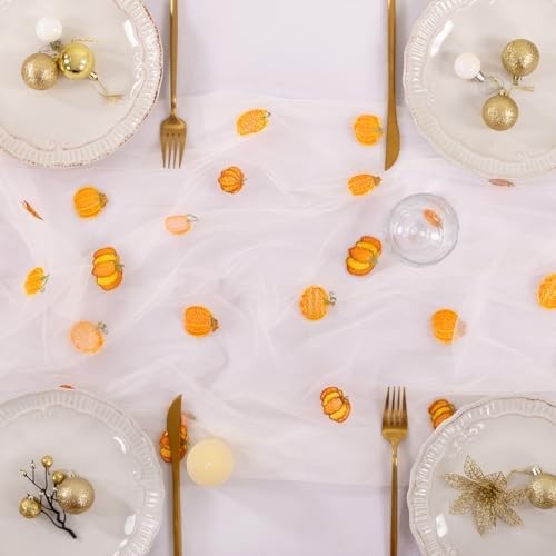 Pumpkin Table Runner Fall Tulle Gauze Sheer Cheesecloth Party Home Decor - Image 4