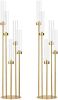 2PCS Gold 5 Arm Candle Holder Tall Floor Candelabra with Acrylic Lampshade by WeddingPartyDecoration