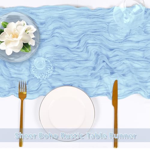 6 Pack Baby Blue Cheesecloth Table Runner, 17 x 108 inch, Semi Sheer Boho Cheese Cloth Fabric Table Runner Bulk for Wedding , Birthday, Party, Holiday, Home Decor (Baby Blue) - Image 5