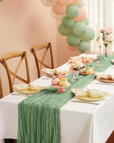 Pureegg 4 Pack Cheesecloth Table Runner 120 Inch Sage Green - Image 7