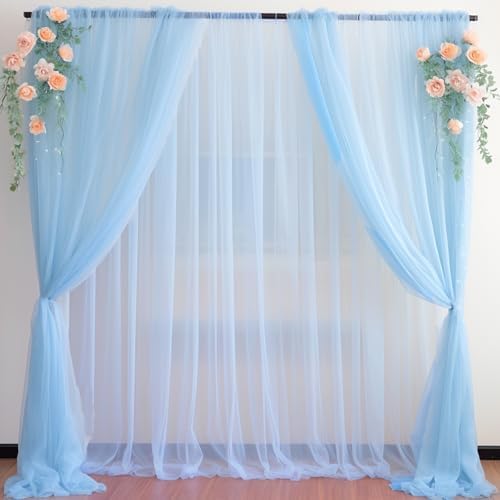 20ft X 10ft Baby Blue Tulle Backdrop Curtain for Parites, Sheer Backdrop Curtains Fabric Drapes for Wedding Ceremony Arch Party Stage Decorations by Partisky