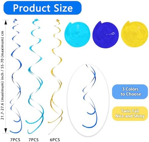 BEISHIDA 20Pcs Blue Gold Hanging Swirls Graduation Baby Shower Ceiling Decor - Image 2