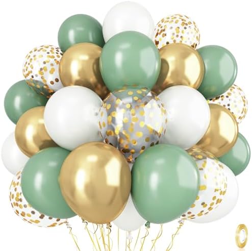 Sage Green Gold White Balloons for Baby Shower Birthday Party Decorations by Isndare