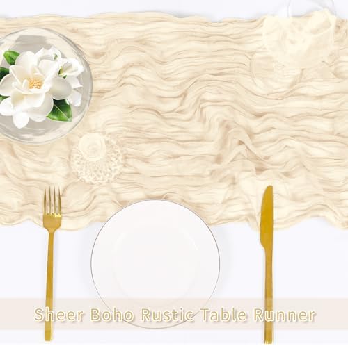 3 Pack Ivory Cheesecloth Table Runner, 17 x 108 inch, Semi Sheer Boho Cheese Cloth Fabric Table Runner Bulk for Wedding, Birthday, Party, Holiday, Home Decor (Ivory) - Image 5