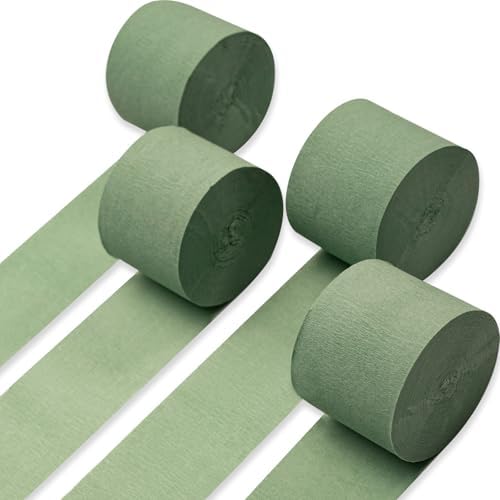 PartyWoo Sage Green Crepe Paper 4pcs 328 FT Sage Green Streamers by PartyWoo