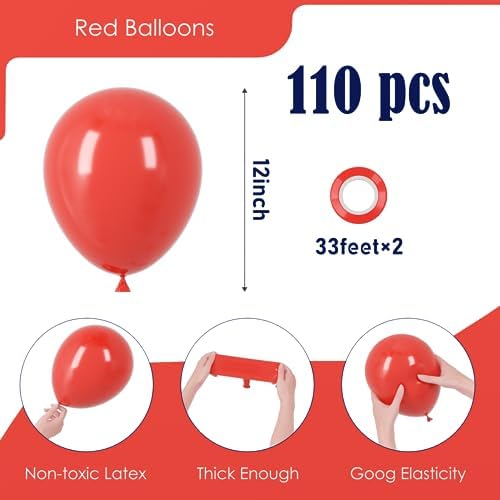 Voircoloria 110pcs Red Latex Party Balloons, 12inch - Image 2