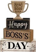 Moucuny 4 Pcs Boss Day Table Decorations Rustic Trophy Wooden Blocks Decor by Moucuny