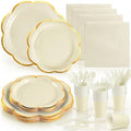 OuMuaMua 350Pcs White Paper Plates and Napkins Party Supplies for 50 Guests by OuMuaMua