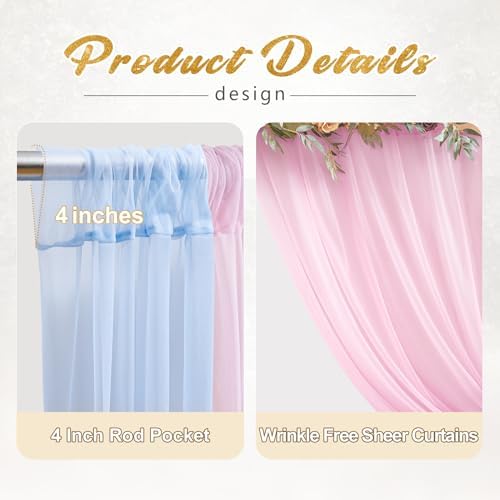 10x10ft Baby Pink Blue Tulle Backdrop Curtain with Lights String for Parites, Sheer Photo Backdrop Drapes with Lights for Wedding Backdrop Ceremony Reception Bridal Shower Baby Shower Birthday Party - Image 2