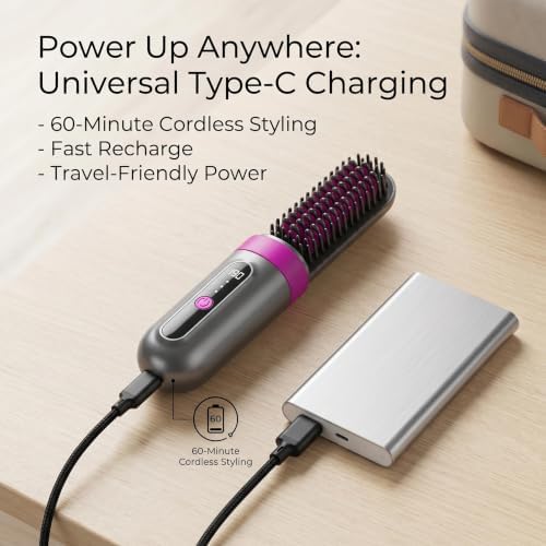 Go Brush Pro 2026 Upgraded Cordless Hair Straightener Brush, Ionic Anti-Frizz, MCH Fast Heating, Anti-Scald, 3 Heat Levels, 4000mAh Type-C Fast Charging, Portable Travel Styling Tool for Women - Image 7