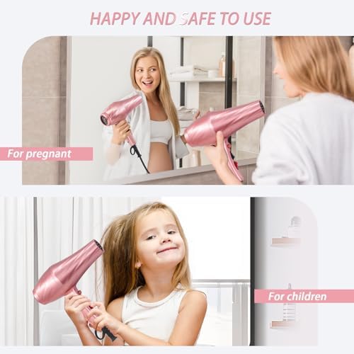 Ionic Hair Dryer,2400W Negative Ion Low Noise Hair Dryer Professional Fast Drying Hair Dryers with 2 Speeds, 3 Heat Settings, Cooling Button,with Diffuser for Curly and Straight Hair（Sakura Pink） - Image 6