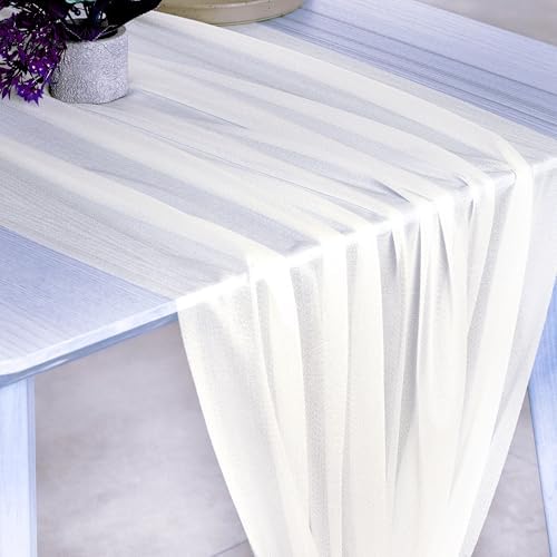 Pack of 5 Chiffon Table Runners 29 x 120 Inch, 10FT Long - Ivory - Image 2