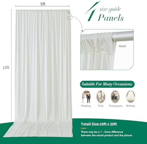 20 ft x 10 ft Wrinkle Free Ivory Backdrop Curtain for Wedding Parties, Polyester Ivory Photo Backdrop Drapes 4 Panels 5x10ft for Baby Shower Photoshoot Engagement Birthday Party Photography Background - Image 5