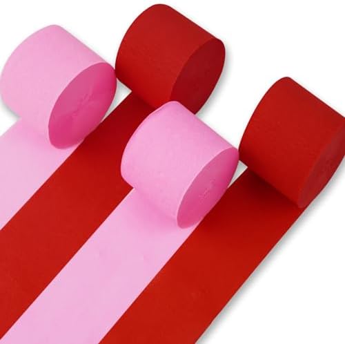 PartyWoo Pink Crepe Paper Streamers 4pcs 328 FT Red Hot Red Streamers by PartyWoo