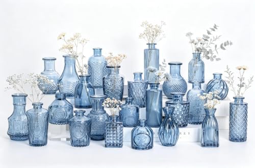 24PCS Mini Bud Vases As Wedding Centerpieces for Tables,Clear Bud Vases for Flowers,Small Flower Vases Suitable for Birthday Party,Anniversary,Wedding Reception,Baby Shower (Blue, 24PCS) by Unknown