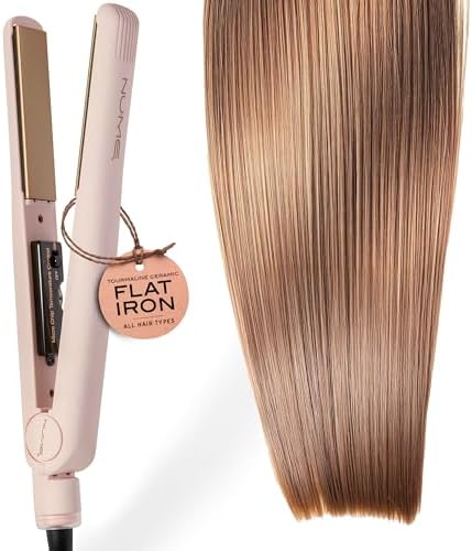 NuMe Fashionista Flat Iron - 1” Tourmaline Hair Straightener - Tourmaline Ceramic Plates - Professional Salon Hair Straightening Styling Flat Iron - Programmable Auto Shut Off - Blush by Unknown