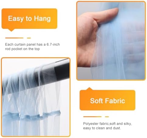 Tulle Backdrop Curtain with Lights Baby Blue 10x10ft Sheer Curtain Backdrop - Image 3