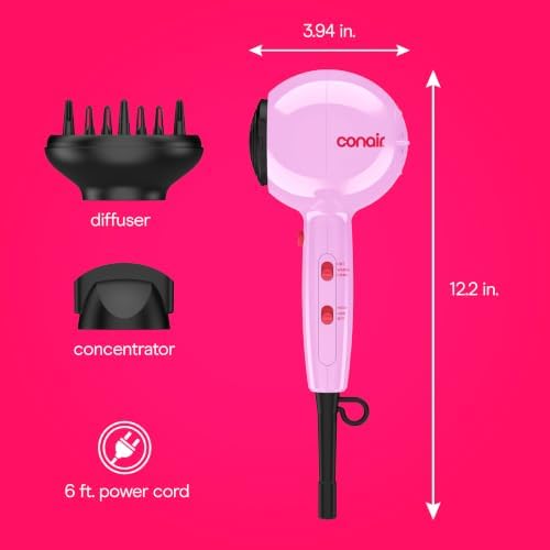 Conair Cake Pop Hair Dryer with Diffuser & Concentrator, Lavender Whip - Image 6