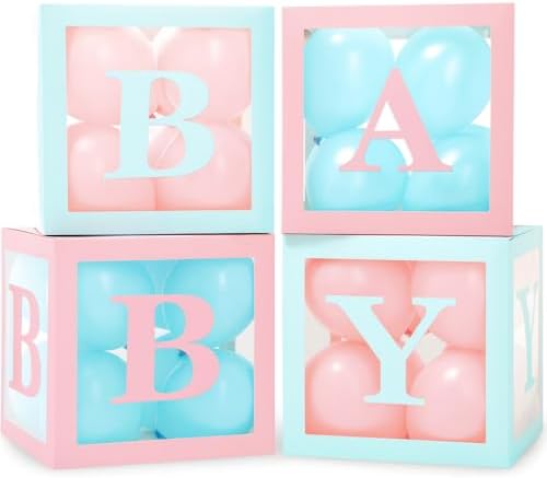 44-Pc Baby Shower Boxes & Balloons, Gender Reveal - Macaron Blue & Pink by Vellax