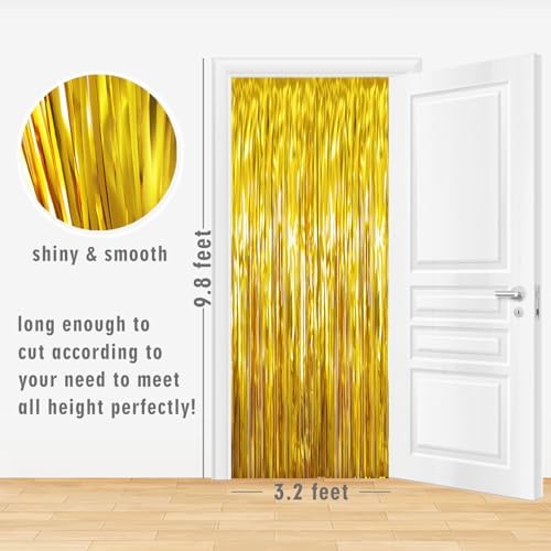 GOER 3.2 ft x 9.8 ft Metallic Tinsel Foil Fringe Curtains,Party Streamer Backdrop for Birthday,Graduation Decorations and New Year Eve (2 Pcs,Gold) - Image 3