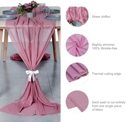 Pack of 25 Chiffon Table Runners 29 x 120 Inch, 14FT Long - Mauva - Image 6