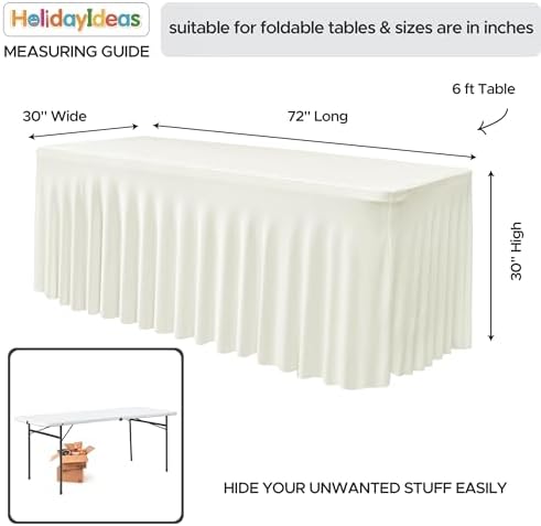 2 Pack Beige Spandex Table Covers 6ft Rectangle Ruffle Skirts for Party - Image 5