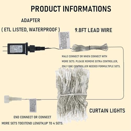 Dazzle Bright 300 LED Curtain String Lights, Christmas Fairy Lights for Bedroom with 8 Lighting Modes, Connectable Waterproof Window Lights Party Wedding Garden Wall Decor, White - Image 5