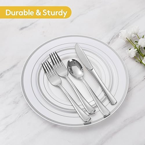 Goodluck 600 Plastic Piece Disposable Silver Plates for 100 Guests - Image 5