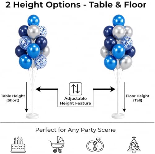 2 Sets Navy Blue Silver Balloon Column Kit for Floor or Table Party Decor - Image 3