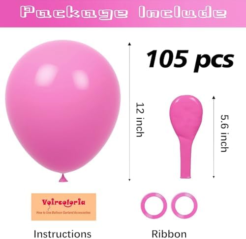 Voircoloria 105pcs Retro Hot Pink Party Latex Balloons, 12inch - Image 2