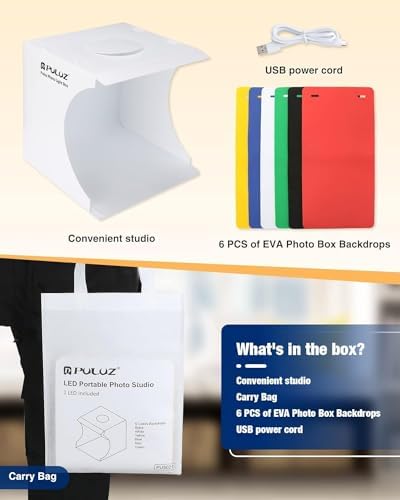 Mini Photo Studio Box, PULUZ 20cm Portable Photography Shooting Light Tent Kit, White Folding Lighting Softbox with 20 LED Lights + 6 Backdrops for Product Display - Image 6