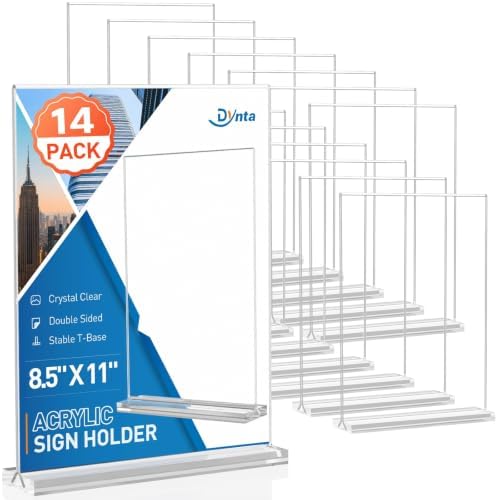 14 Pack Acrylic Sign Holder 8.5 x 11 Inches, Double Sided Table Sign Holder by Dynta