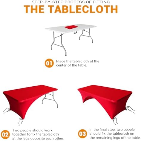 Eurmax USA 2-Pack Spandex Table Cover 8 ft. Fitted 30+ Colors Polyester Tablecloth Stretch Spandex Table Cover-Table Toppers,8 FT Table Cover Open Back (Red) - Image 3