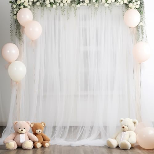 20ft X 10ft White Tulle Backdrop Curtain for Parites, Sheer Backdrop Curtains Fabric Drapes for Wedding Ceremony Arch Party Stage Decorations - Image 3