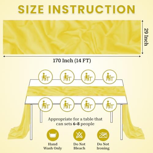 Pack of 5 Chiffon Table Runners 29 x 120 Inch, 14FT Long - Yellow - Image 3