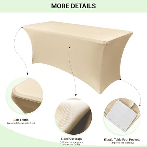 Obstal 6ft Stretch Spandex Table Cover, 4 Pack, Champagne - Image 3