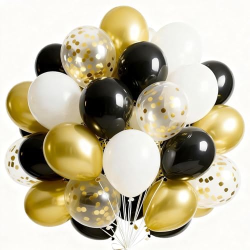 PartyWoo Black and Gold Balloons 66pcs 12 Inch Black White Gold Balloons by PartyWoo