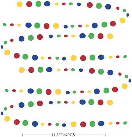 Mario Party Decorations Circle Dot Garland Red Blue Yellow Green Hanging Paper Polka Dot Streamer for Birthday Wedding Bridal Shower Carnival Circus Clown Fiesta Party Supplies - Image 2