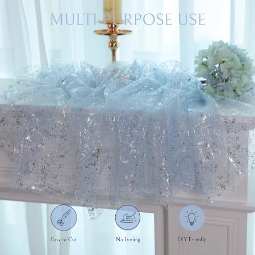 Snowkingdom 6PCS Light Blue Silver Snowflake Table Runner 10FT - Image 6