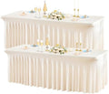Wish Care 2 Pack Stretch Spandex Table Clothes for 8 Foot Rectangle Tables, 8FT Wrinkle Free Fitted Tablecloths Ruffles Design Table Cover for Party, Banquet, Wedding and Events by WishCare