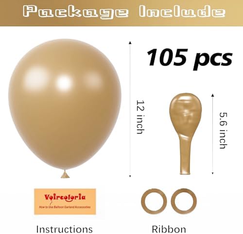 Voircoloria 105pcs Khaki Party Latex Balloons, 12inch - Image 2