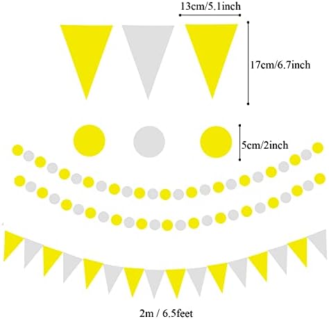 ZERODECO Party Decoration, 21 Pcs Yellow Hanging Paper Fans Pom Poms Flowers, Garlands String Polka Dot and Triangle Bunting Flags for Minnie Mouse Birthday Parties Baby Showers Wedding - Image 5