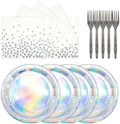 72Pcs Iridescent Silver Plates and Napkins Party Supplies, Holographic Disposable Paper Plates Napkins with Forks Tableware Set for Mermaid Birthday Wedding Iridescent Party Decorations by Unknown