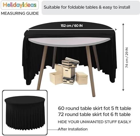 Fitted Black Spandex Table Skirts for Wedding Party,60 Inch Round,4 Pack - Image 5