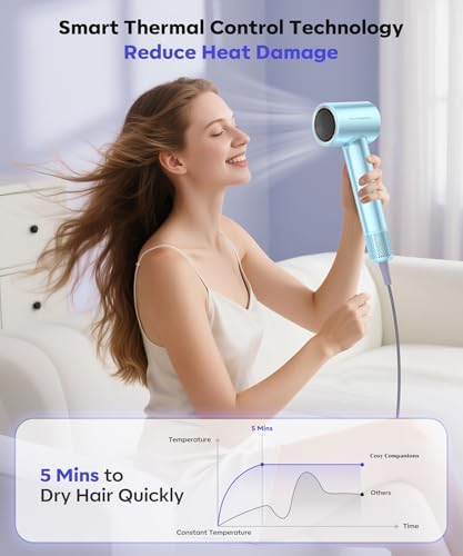 Cosy Companions High Speed Ionic Hair Dryer, 150000 RPM Fast Drying Blow Dryer with 500 Million Negative Ions, Lightweight with Heat Protection for Women & Men, Professional Salon Dryer, Blue - Image 7