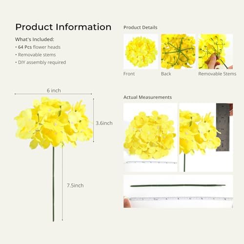Auihiay Fall Hydrangea Artificial Flowers, 64Pcs Silk Yellow Hydrangeas - Image 4
