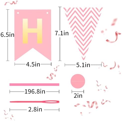 Pink Happy Birthday Banner Hanging Sign Circle Dot Triangle Bunting - Image 6