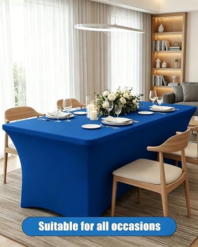 6FT Royal Blue Table Cloth - 2 Pack Fitted Stretch Rectangle Spandex Tablecloth, Washable Table Cover for Party, Picnic, Wedding, Banquet, Birthday and Festival(30" x 72") - Image 2